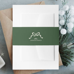 Green Elegant Bow Christmas Invitation Belly Band