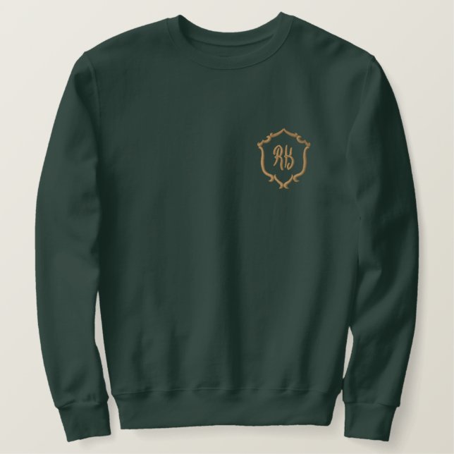  Green Elegant Chic Initial Monogram Emblem  Embroidered Sweatshirt (Design Front)