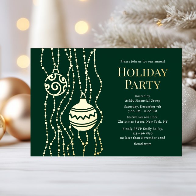Green Elegant Christmas Party Corporate Holiday Foil Invitation (Creator Uploaded)