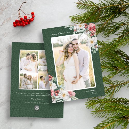 Green Elegant Christmas Photo Collage Holiday Card