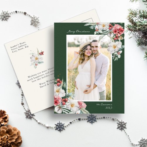 Green Elegant Christmas Photo Holiday Postcard