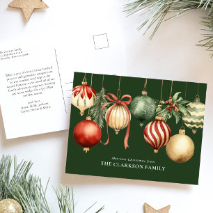 Green Elegant Christmas Watercolor Ornaments Holiday Postcard