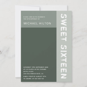 Green elegant color block boy sweet sixteen invita invitation