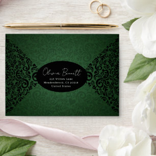 Green Elegant Dark Damask Pattern Envelope