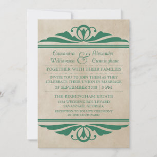 Green Elegant Deco Wedding Invite