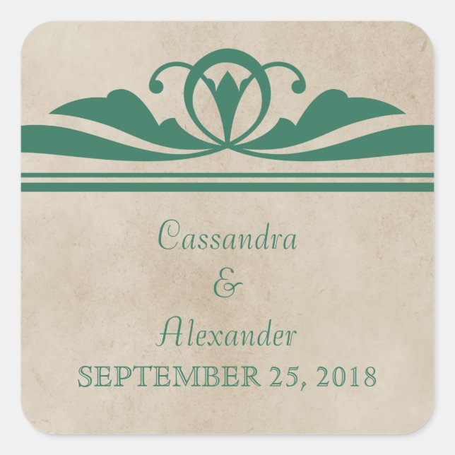 Green Elegant Deco Wedding Stickers (Front)
