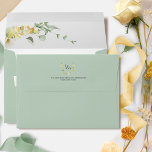 Green, Elegant Delicate Yellow Floral Wedding Envelope<br><div class="desc">Surprise your guests as they open this elegant green wedding envelope to find delicate watercolor yellow and white floral detail inside. Design with the back top flap with a beautiful monogram with the couple's initials and with the option to add or erase your return address. NOTES: 1) the default size...</div>