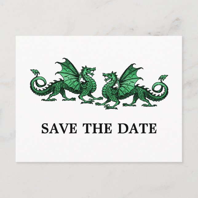 Green Elegant Dragons Save the Date Postcard (Front)