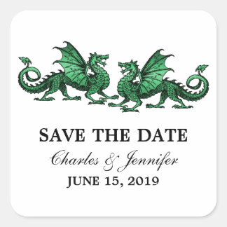 Green Elegant Dragons Save the Date Stickers