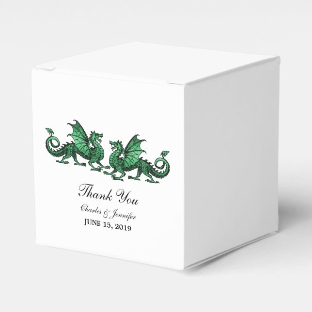 Green Elegant Dragons Wedding Favor Boxes (Front Side)