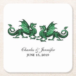 Green Elegant Dragons Wedding Paper Coasters