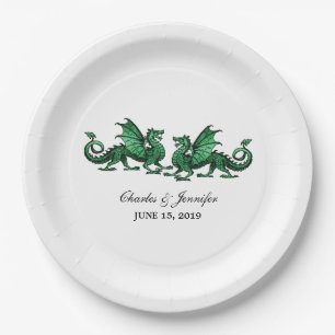 Green Elegant Dragons Wedding Paper Plates