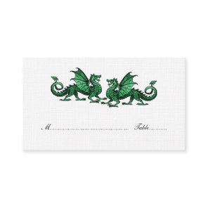 Green Elegant Dragons Wedding Place Card
