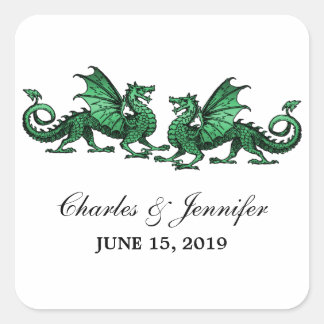 Green Elegant Dragons Wedding Stickers