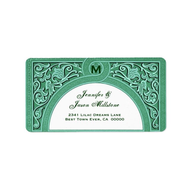 GREEN Elegant Floral Arch Wedding Address Label (Front)