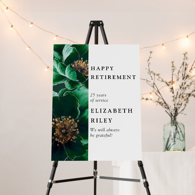 Green Elegant Floral Happy Retirement Welcome Sign (In Situ (Stand))