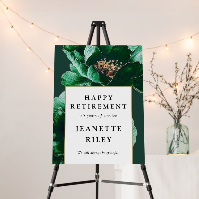 Green Elegant Floral Happy Retirement Welcome Sign (In Situ (Stand))