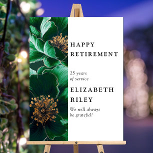 Green Elegant Floral Happy Retirement Welcome Sign