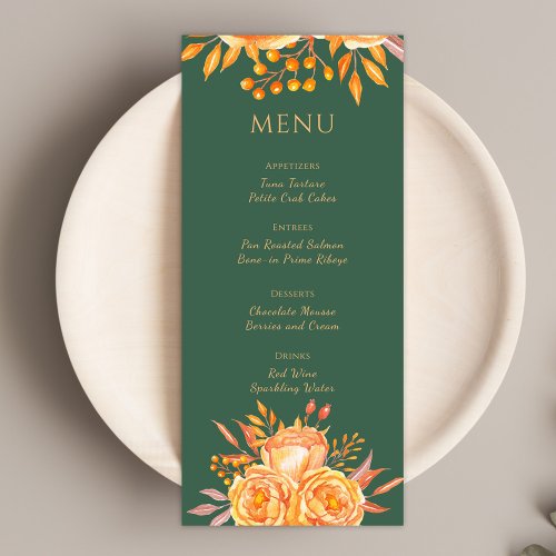 Green Elegant Floral Modern Rustic Floral Wedding Menu