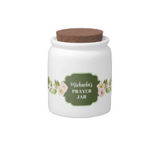 Green Elegant Floral Personalized Prayer Jar