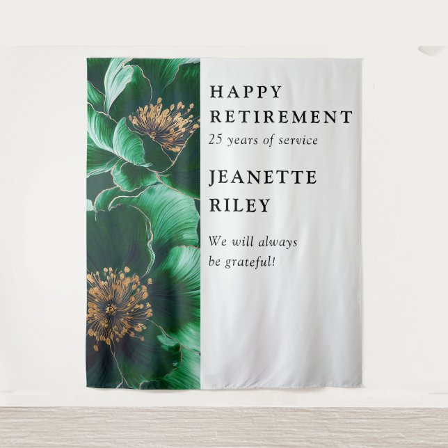 Green Elegant Floral Retirement Party Backdrop (Front)