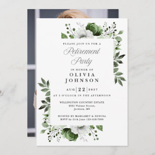 Green Elegant Floral Retirement Party Photo Invitation
