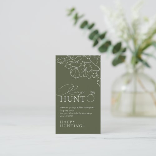 Green elegant floral ring hunt bridal shower game enclosure card