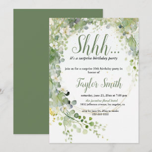 green elegant Floral Surprise Party Invite