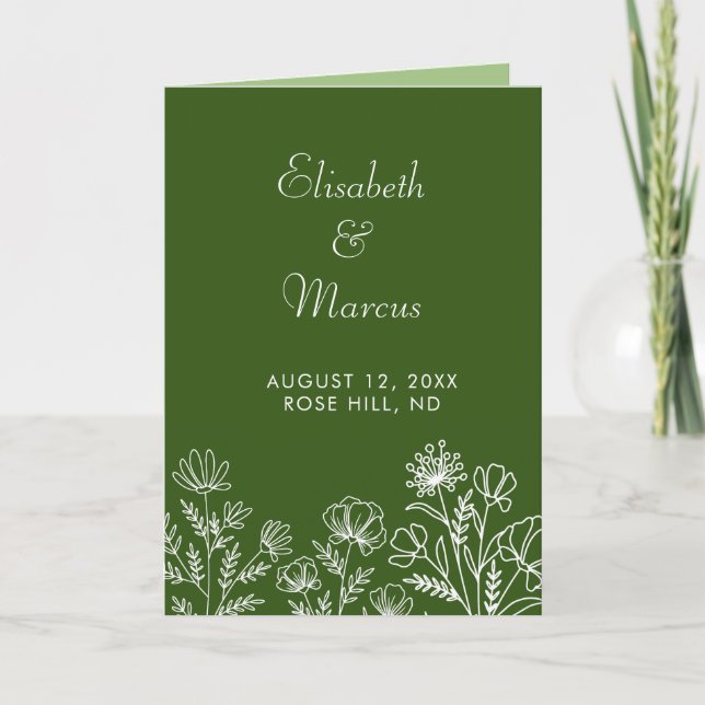 Green elegant floral wedding program  (Front)