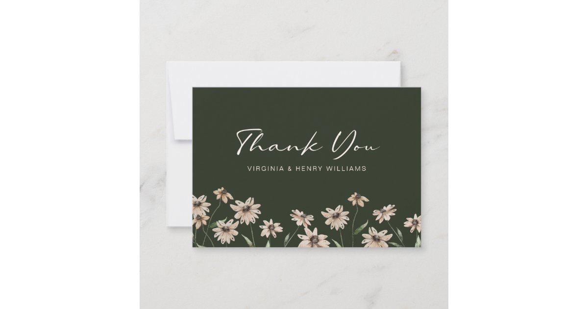 Green Elegant Floral Wedding Thank You Card | Zazzle