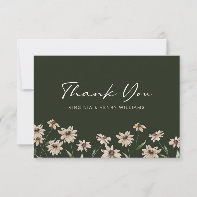 Green Elegant Floral Wedding Thank You Card (Front)