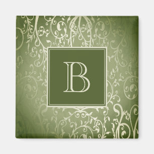 Green Elegant Flourish Monogram Magnet