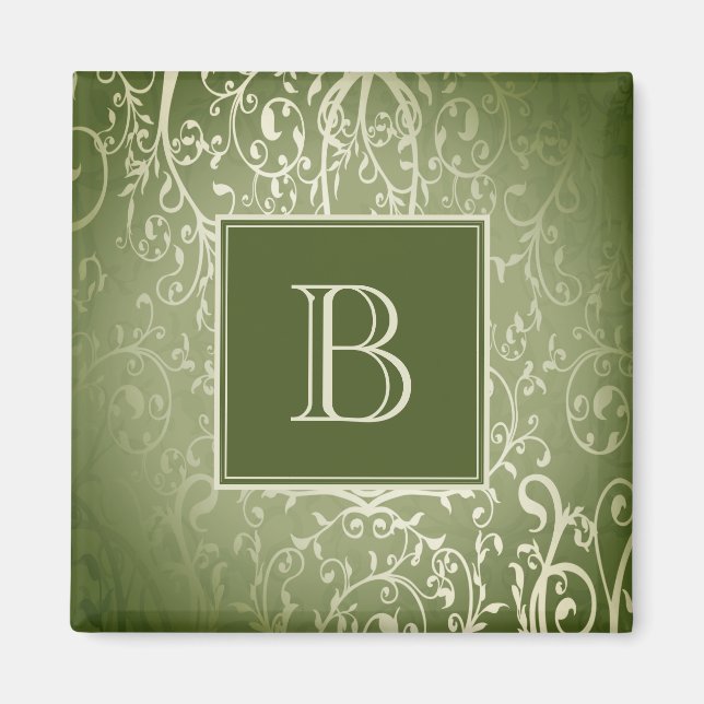 Green Elegant Flourish Monogram Magnet (Front)