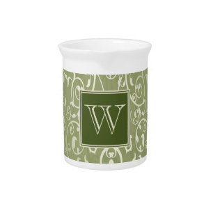 Green Elegant Flourish Monogram Pitcher