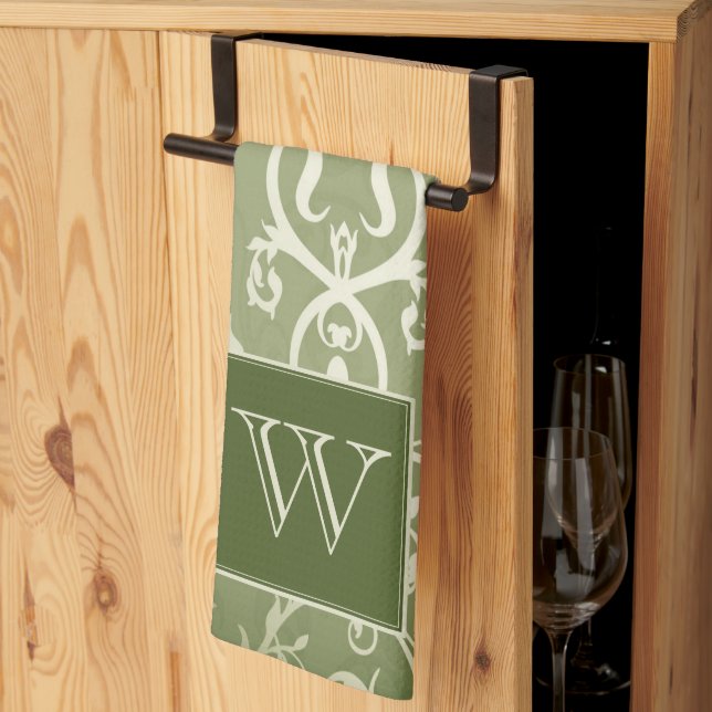 Green Elegant Flourish Monogram Towel (Thirds Fold)