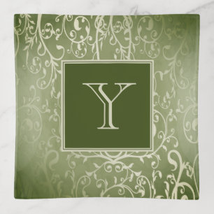 Green Elegant Flourish Monogram Trinket Tray