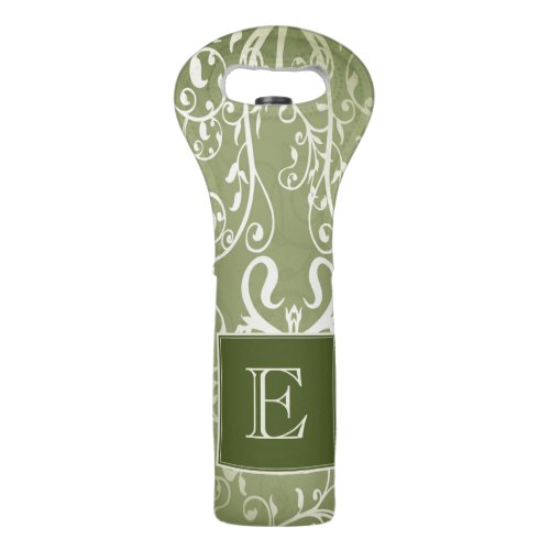 Green Elegant Flourish Monogram Wine Tote