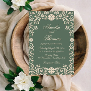 Green Elegant Garden Wedding  Invitation