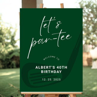 Green Elegant Golf Birthday Party Welcome Sign