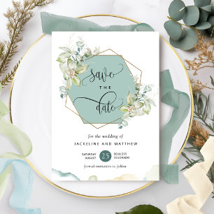 Green, Elegant Greenery and Watercolor Wedding Save The Date