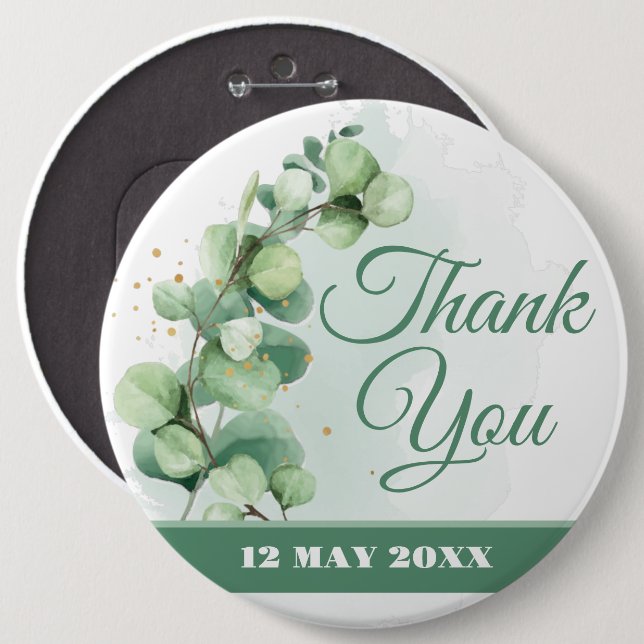 Green Elegant greenery memorial thank you buttons (Front & Back)