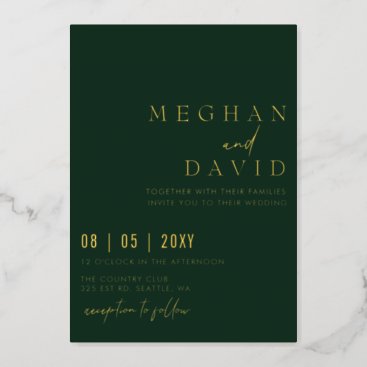 Green Elegant Handwritten Simple Wedding Foil Invitation