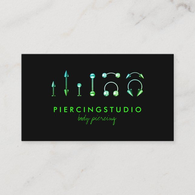 Green Elegant Jewelry Body Piercing Business Card (Front)
