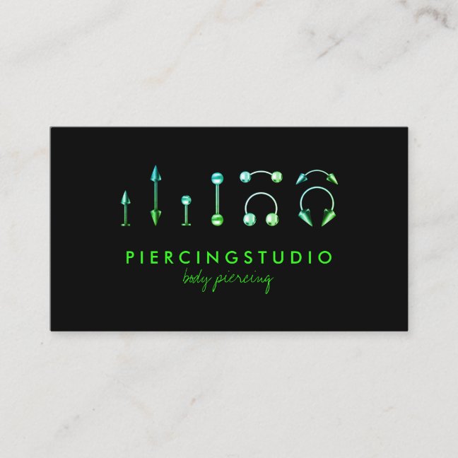 Green Elegant Jewelry Body Piercing Business Card