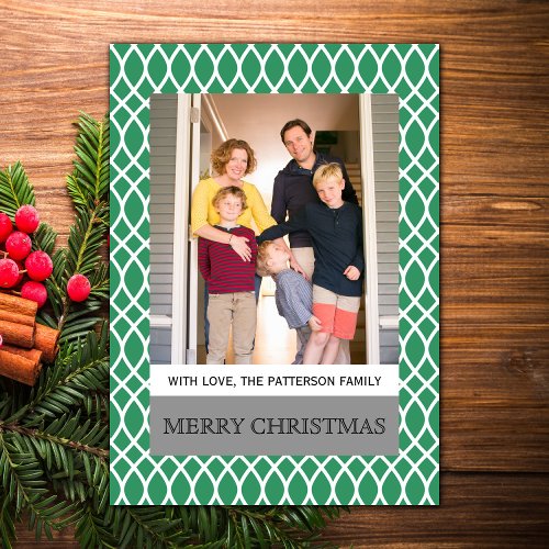 Green Elegant Lattice Holiday Photo Flat Card