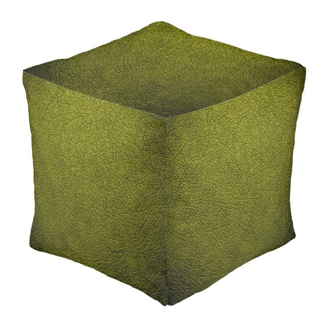 Green Elegant Leather Look Pouf (Angled Front)