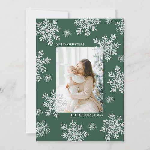 Green Elegant Merry Christmas Snowflake Card 