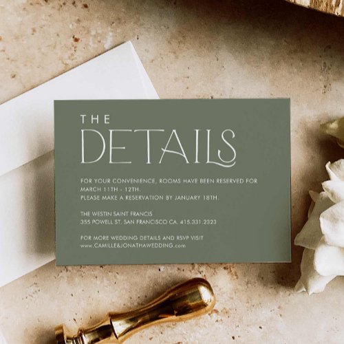 Green Elegant Minimal Wedding Details Enclosure Card