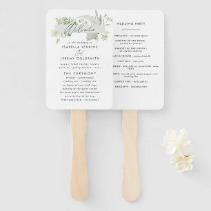 Green elegant modern botanical script wedding hand hand fan