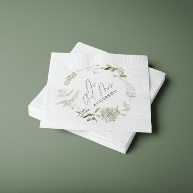 Green elegant modern botanical script wedding napkins (Creator Uploaded)